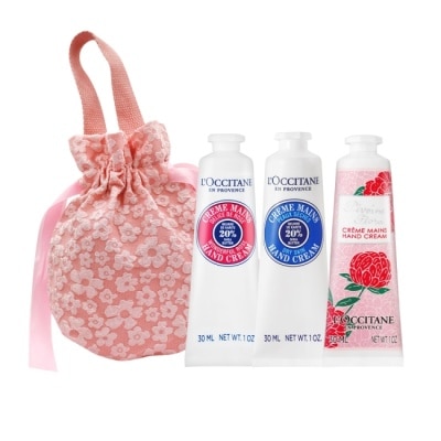 L OCCITANE L’OCCITANE 歐舒丹 經典護手霜30MLX3禮袋組-乳油木+乳油木玫瑰+牡丹-新版-專櫃公司貨