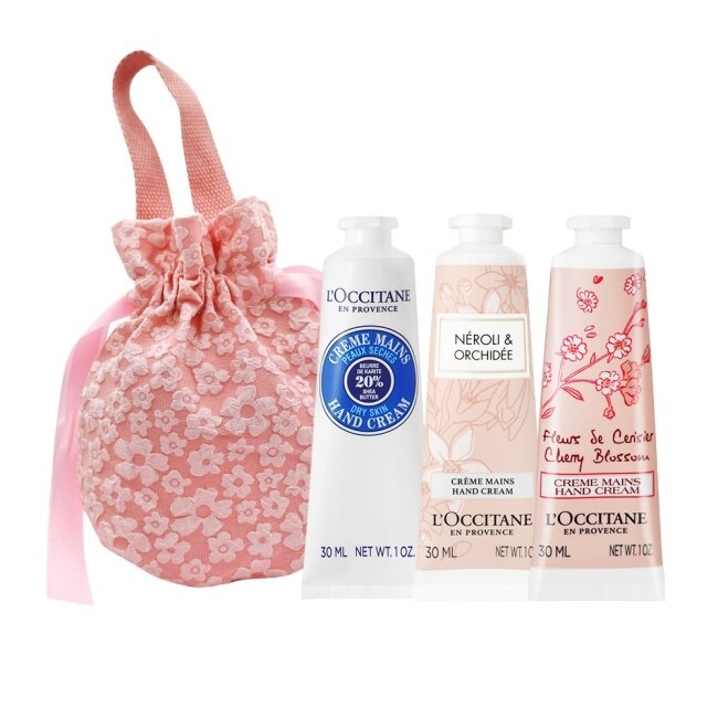 L’OCCITANE 歐舒丹 經典護手霜30MLX3禮袋組-乳油木+橙花&蘭花+櫻花-新版-專櫃公司貨