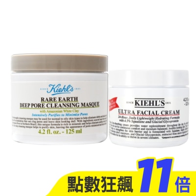 KIEHL’S 契爾氏 KIEHLS冰河醣蛋白保濕霜125ml+亞馬遜白泥淨緻毛孔面膜 125ml