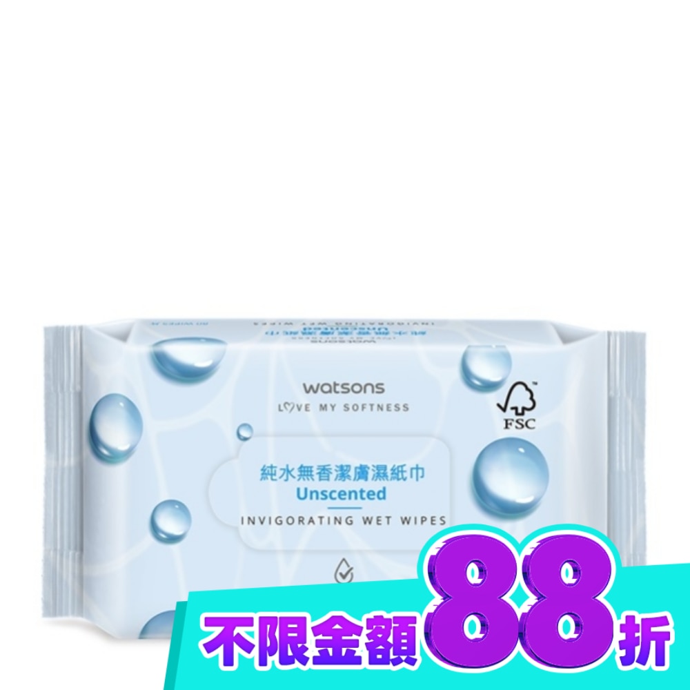 屈臣氏純水無香潔膚濕紙巾80片 image