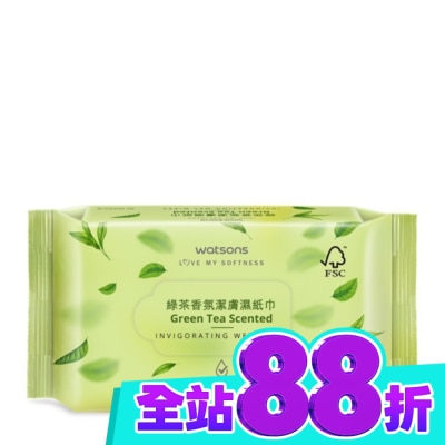 Watsons 屈臣氏 屈臣氏綠茶香氛潔膚濕紙巾80片 image