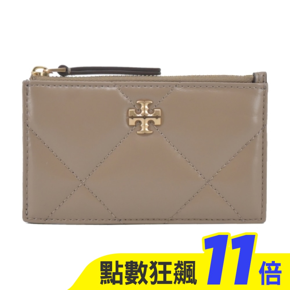TORY BURCH KIRA 鑽石絎縫拉鍊卡片零錢包-灰158629-250