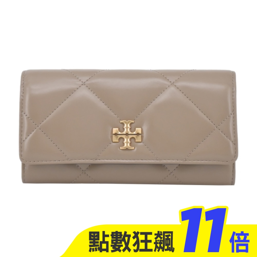 TORY BURCH KIRA 菱格紋翻蓋長夾-灰163955-250