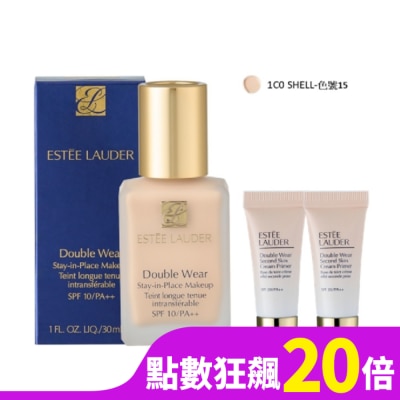 ESTEE LAUDER 雅詩蘭黛 【ESTEE LAUDER 雅詩蘭黛】粉持久完美持妝粉底(1C0)30ml+粉持久天生美肌乖乖乳5mlx2 公司貨