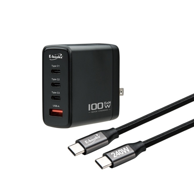 E-books B95 台灣製造 100W氮化鎵充電器+ 240W 快充傳輸線組