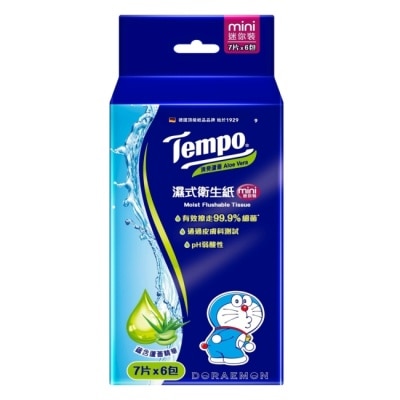 TEMPO - Tempo濕式衛生紙迷你裝-清爽蘆薈7抽6包 *包裝隨機*