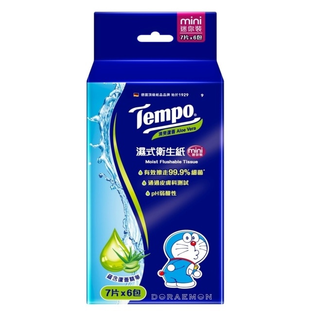 Tempo濕式衛生紙迷你裝-清爽蘆薈7抽6包 *包裝隨機*