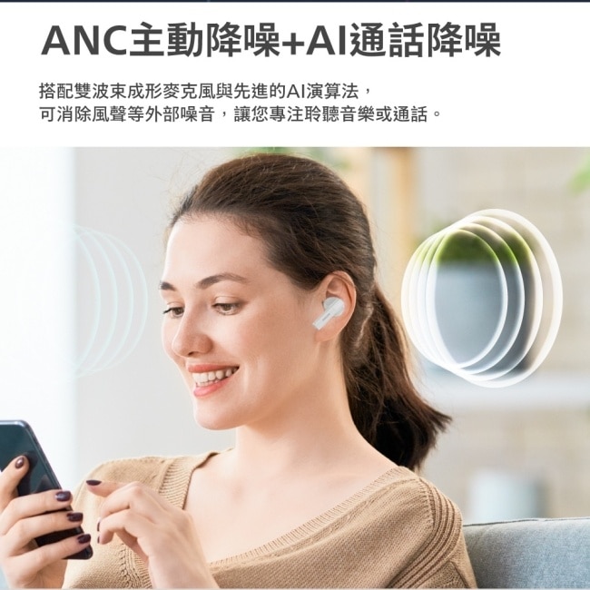 PHILIPS 主動抗噪ANC數顯無線藍牙耳機(黑)-TAT3559BK