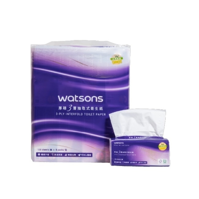 屈臣氏厚磅三層抽取式衛生紙120抽8包