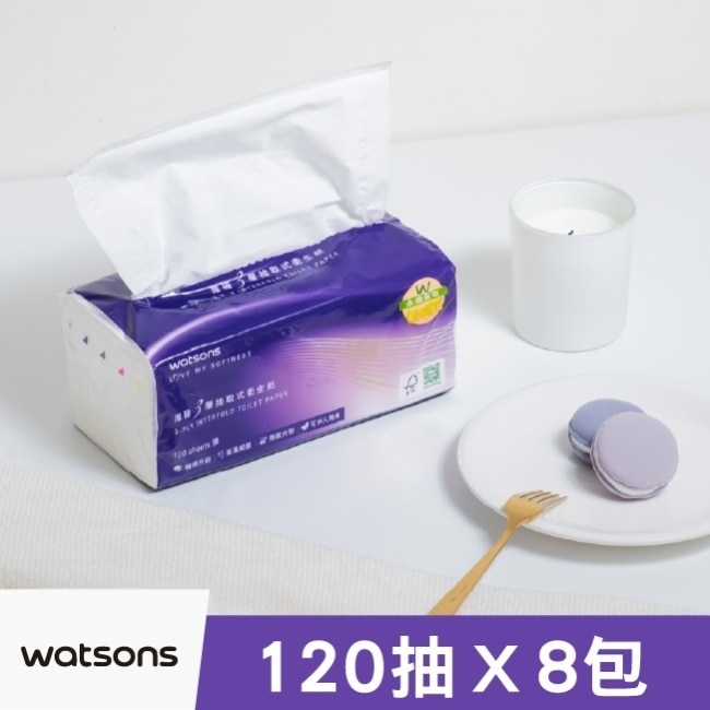 屈臣氏厚磅三層抽取式衛生紙120抽8包 image