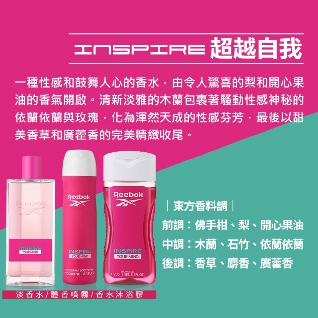 REEBOK 超越自我女性淡香水經典限量手拿盥洗包組