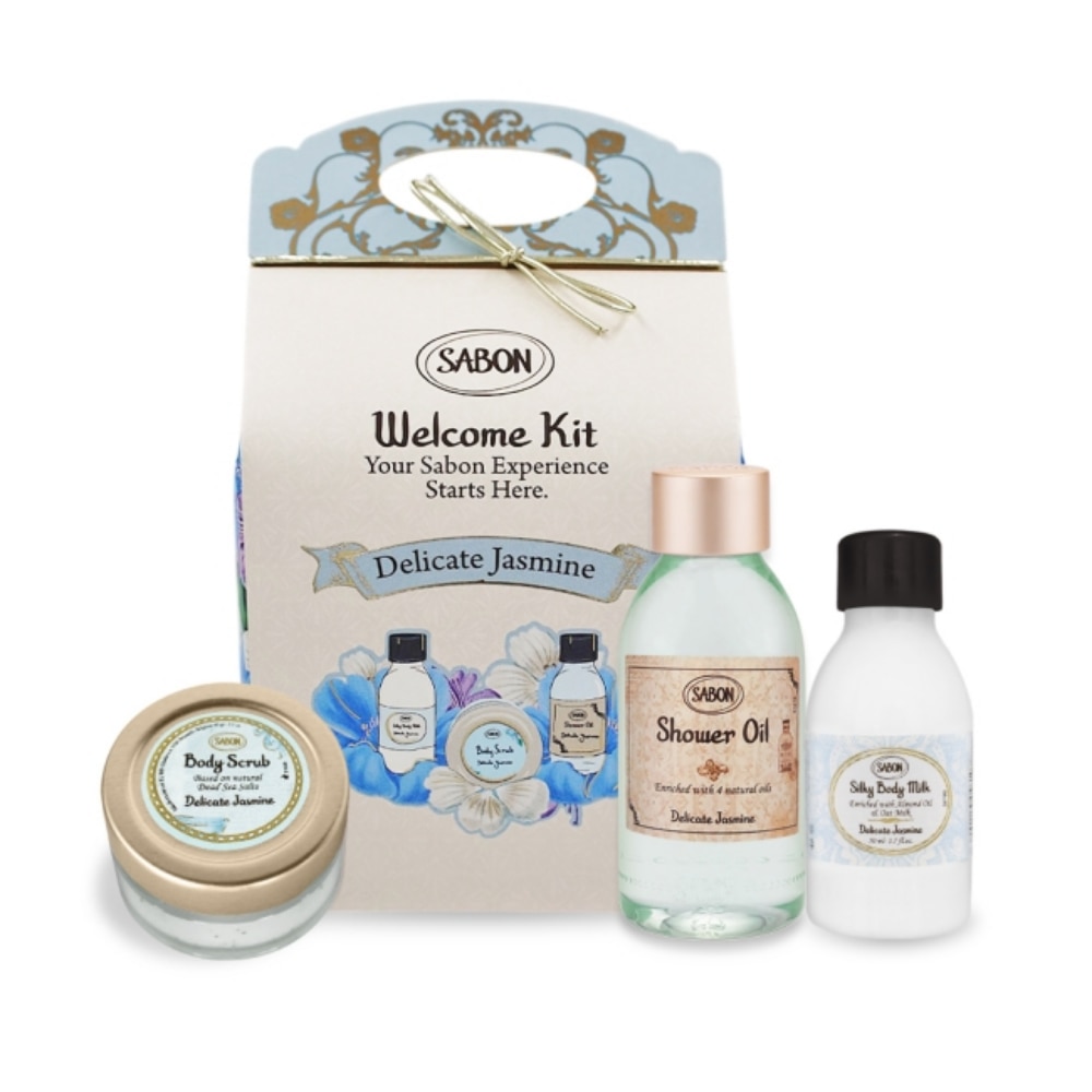 SABON SABON 茉莉花語明星三部曲推薦組[沐浴油100ml+磨砂膏60g+絲綢身體乳液50ml]-國際航空版