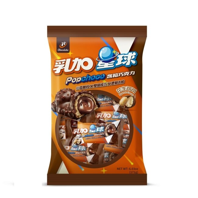 77 77乳加星球含餡巧克力-花生可可 171g