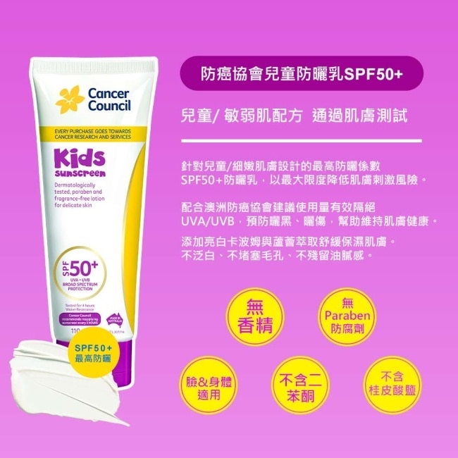 Cancer Council防癌協會兒童防曬乳SPF50+ 110ml