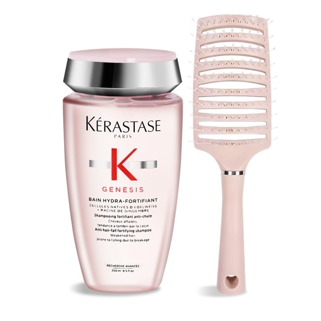 KERASTASE 卡詩 髮浴套組[粉漾芯生髮浴-清爽型(250ml)+大彎排骨梳]-國際航空版