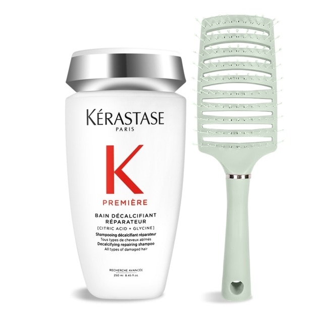 KERASTASE 卡詩 髮浴套組[白鑽升肽重建髮浴(250ml)+大彎排骨梳]-國際航空版