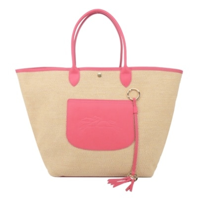 LONGCHAMP LONGCHAMP LE PANIER PLIAGE系列編織提籃包(大/暈紅)10308-HGK-633