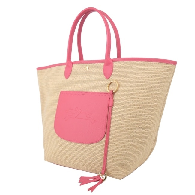 LONGCHAMP LE PANIER PLIAGE系列編織提籃包(大/暈紅)10308-HGK-633
