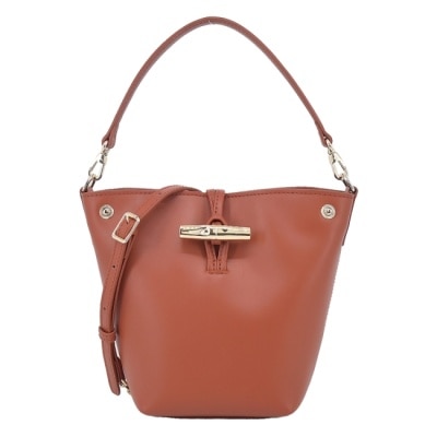 LONGCHAMP LONGCHAMP LE ROSEAU系列竹節小牛皮兩用水桶包(迷你/樹皮紅)10279-HGC-M11