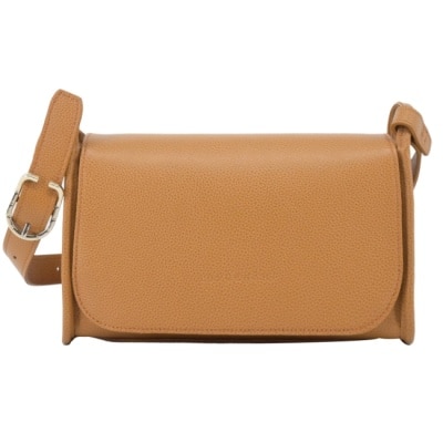 LONGCHAMP LONGCHAMP LE FOULONNE系列牛皮梯形翻蓋斜背包(中/胡桃棕)10297-021-371
