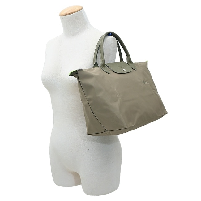 LONGCHAMP LE PLIAGE GREEN系列刺繡手提水餃包(中/朝鮮薊綠)1623-919-M04