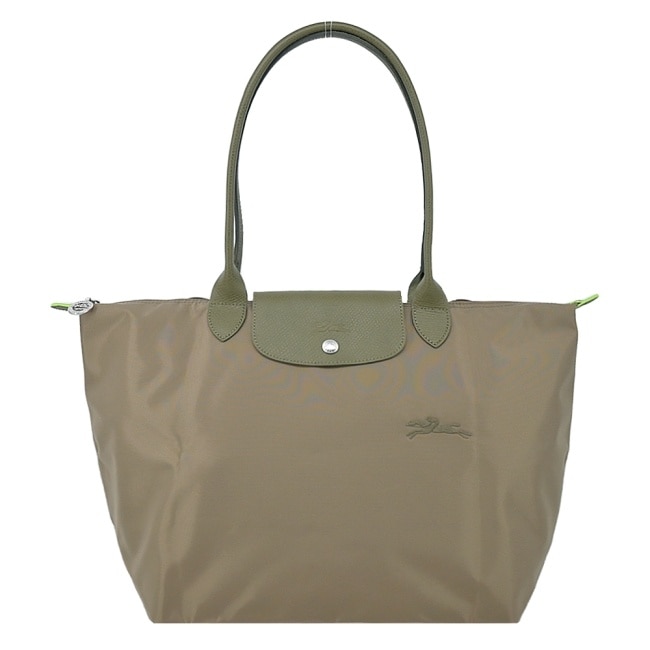 LONGCHAMP LE PLIAGE GREEN系列刺繡肩背水餃包(大/朝鮮薊綠)1899-919-M04