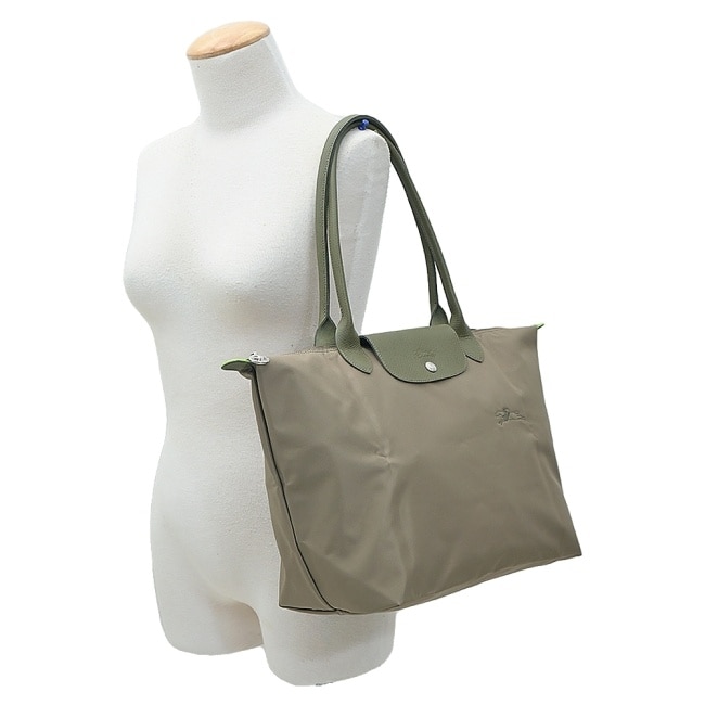LONGCHAMP LE PLIAGE GREEN系列刺繡肩背水餃包(大/朝鮮薊綠)1899-919-M04