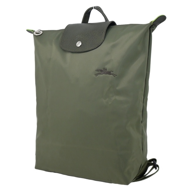 LONGCHAMP LE PLIAGE GREEN系列刺繡摺疊後背包(中/森林綠)10284-919-479