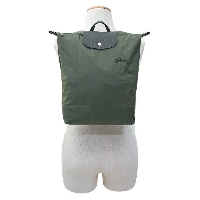 LONGCHAMP LE PLIAGE GREEN系列刺繡摺疊後背包(中/森林綠)10284-919-479