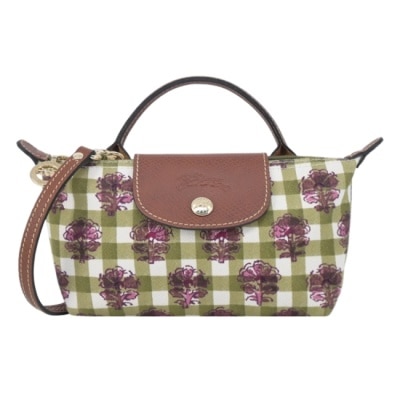 LONGCHAMP LONGCHAMP LE PLIAGE系列滿版格紋帆布斜背包(迷你/朝鮮薊綠)34205-HGG-M04