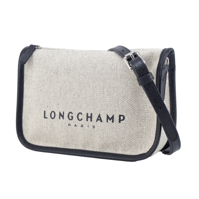 LONGCHAMP ESSENTIAL系列帆布LOGO字母斜背包(小/亞麻)10301-HSG-037