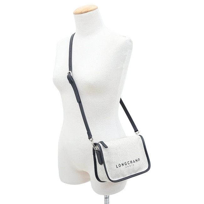 LONGCHAMP ESSENTIAL系列帆布LOGO字母斜背包(小/亞麻)10301-HSG-037