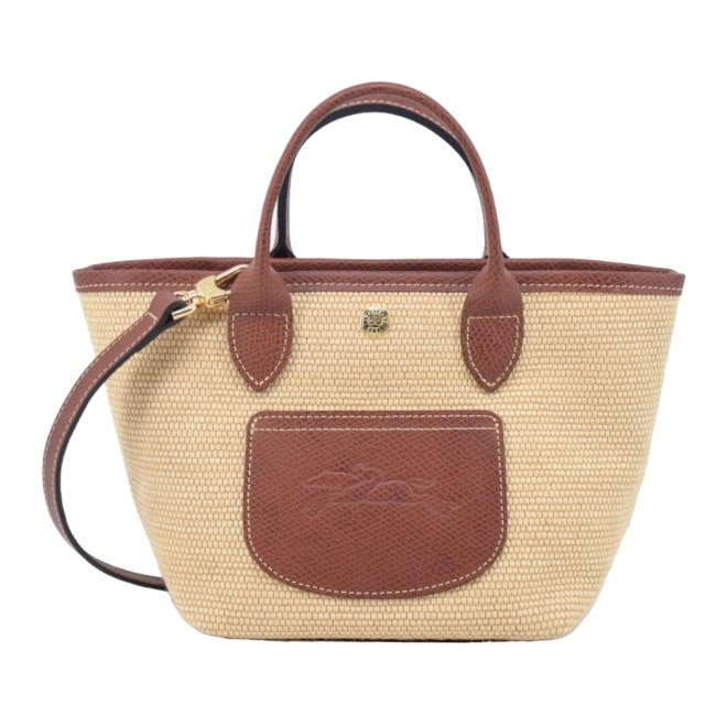 LONGCHAMP LE PANIER PLIAGE系列編織兩用提籃包(迷你/棕)10307-HGK-035