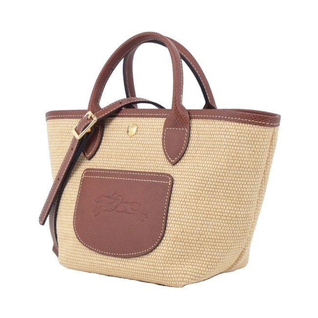 LONGCHAMP LE PANIER PLIAGE系列編織兩用提籃包(迷你/棕)10307-HGK-035