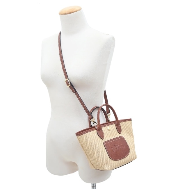LONGCHAMP LE PANIER PLIAGE系列編織兩用提籃包(迷你/棕)10307-HGK-035
