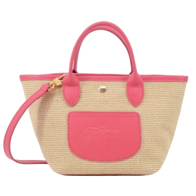LONGCHAMP LE PANIER PLIAGE系列編織兩用提籃包(迷你/暈紅)10307-HGK-633