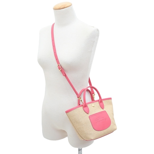 LONGCHAMP LE PANIER PLIAGE系列編織兩用提籃包(迷你/暈紅)10307-HGK-633