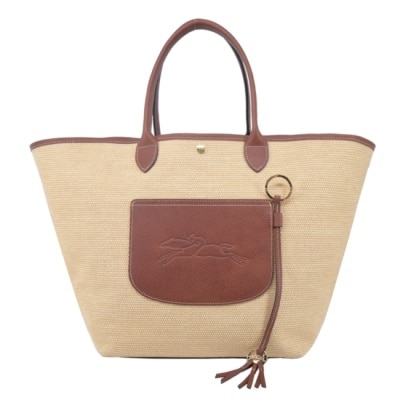 LONGCHAMP LONGCHAMP LE PANIER PLIAGE系列編織提籃包(大/棕)10308-HGK-035