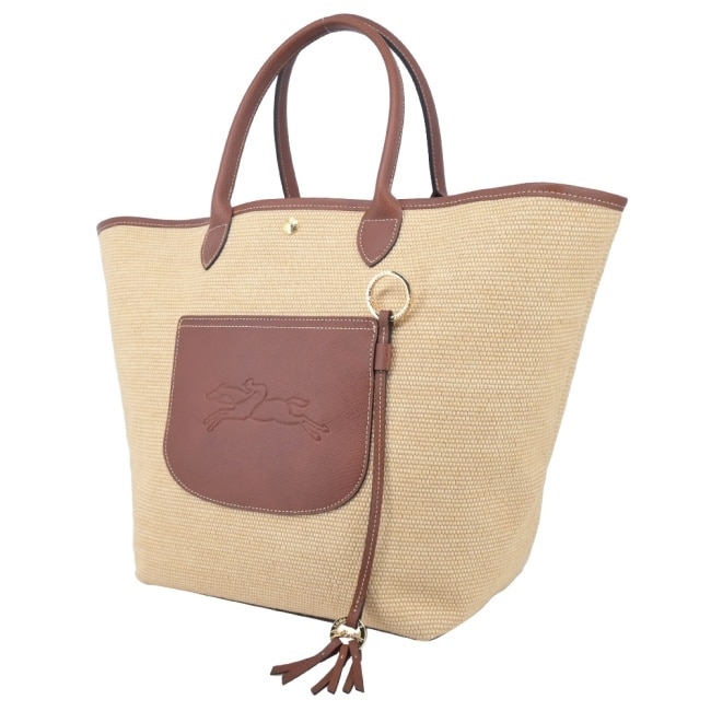 LONGCHAMP LE PANIER PLIAGE系列編織提籃包(大/棕)10308-HGK-035