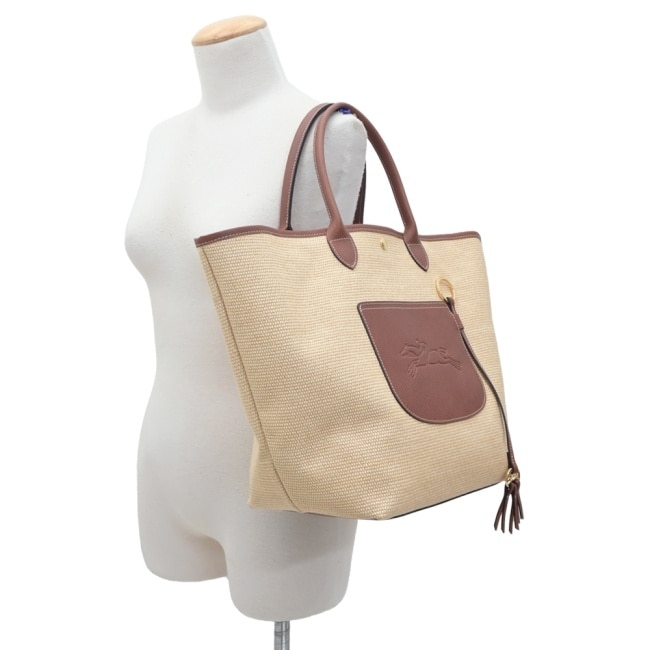 LONGCHAMP LE PANIER PLIAGE系列編織提籃包(大/棕)10308-HGK-035