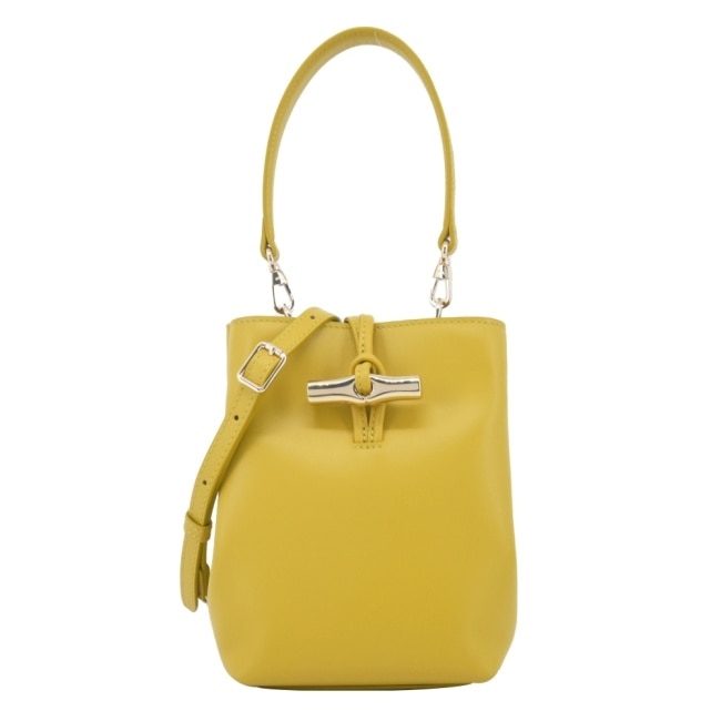LONGCHAMP LE ROSEAU系列竹節小牛皮兩用水桶包(迷你/薑黃)10279-HGC-M10