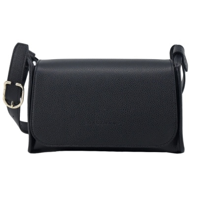 LONGCHAMP LONGCHAMP LE FOULONNE系列牛皮梯形翻蓋斜背包(中/黑)10297-021-001