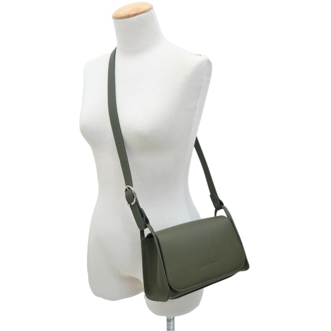 LONGCHAMP LE FOULONNE系列牛皮梯形翻蓋斜背包(中/卡其綠)10297-021-892