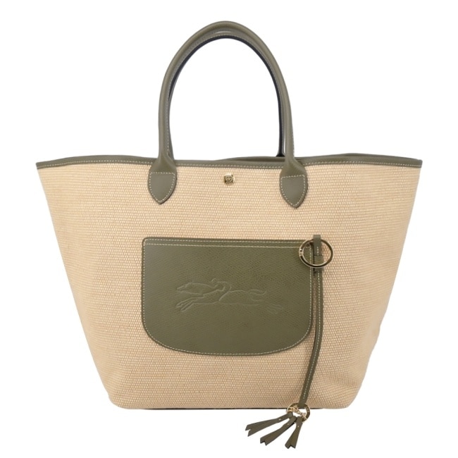 LONGCHAMP LE PANIER PLIAGE系列編織提籃包(大/朝鮮薊綠)10308-HGK-M04