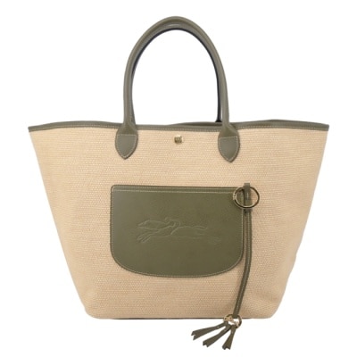 LONGCHAMP LONGCHAMP LE PANIER PLIAGE系列編織提籃包(大/朝鮮薊綠)10308-HGK-M04