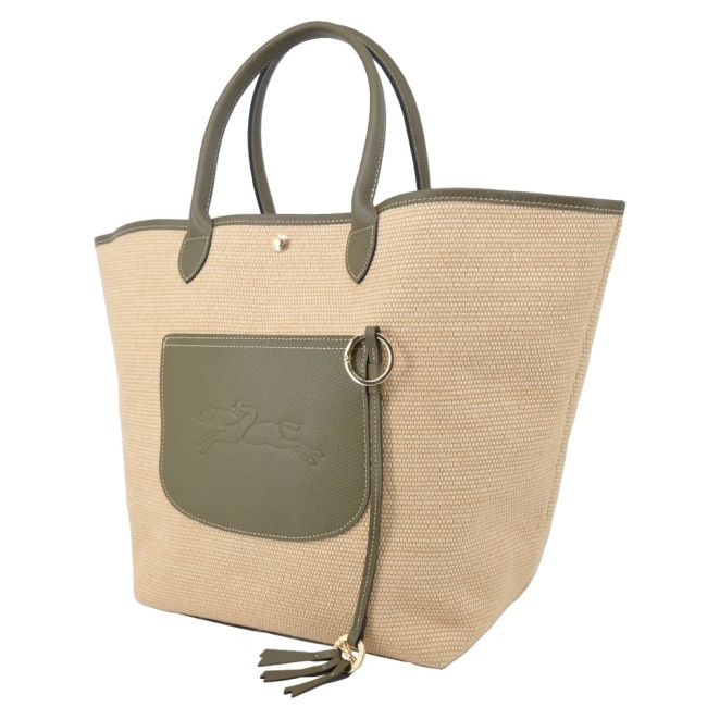 LONGCHAMP LE PANIER PLIAGE系列編織提籃包(大/朝鮮薊綠)10308-HGK-M04