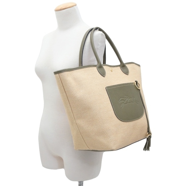 LONGCHAMP LE PANIER PLIAGE系列編織提籃包(大/朝鮮薊綠)10308-HGK-M04