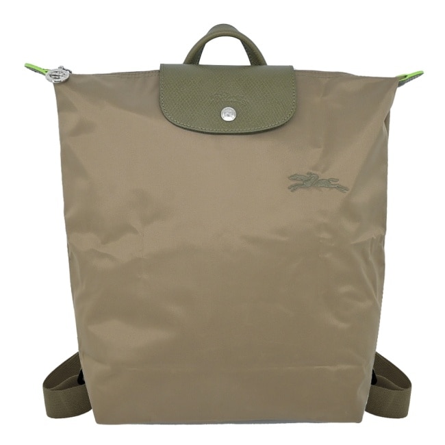 LONGCHAMP LE PLIAGE GREEN系列刺繡摺疊後背包(中/朝鮮薊綠)10284-919-M04