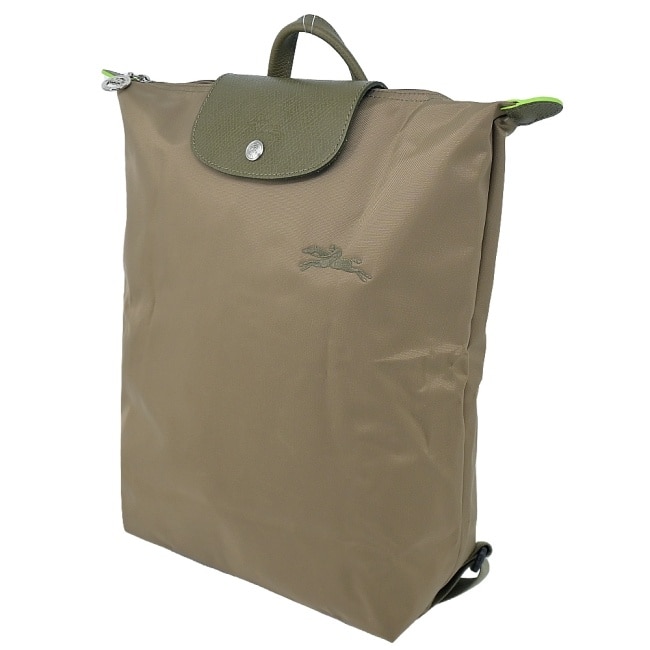 LONGCHAMP LE PLIAGE GREEN系列刺繡摺疊後背包(中/朝鮮薊綠)10284-919-M04
