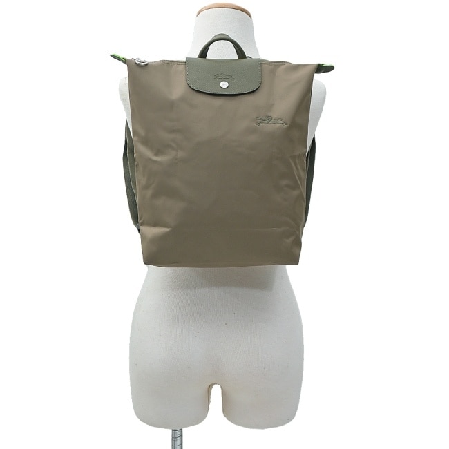 LONGCHAMP LE PLIAGE GREEN系列刺繡摺疊後背包(中/朝鮮薊綠)10284-919-M04